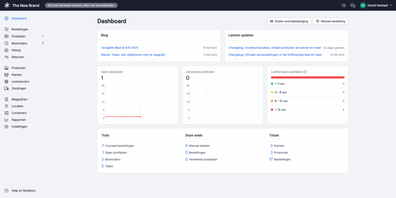Picqer warehouse dashboard met voorraadinzicht